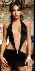 Black open halter skirt.