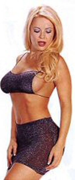 Sexy tight tiny stretchy top and sexy stretchy mini skirt.